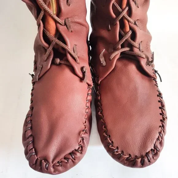 Ramble Leather Dark Brown Elk Deer Handmade Knee High Boots Size 10 Lace-Up Back - Picture 8 of 11